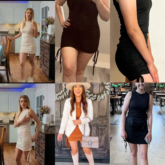 Sleeveless Bodycon Ruched Short Dress Side Drawstring Solid Crew Neck Casual XL - Picture 4 of 16